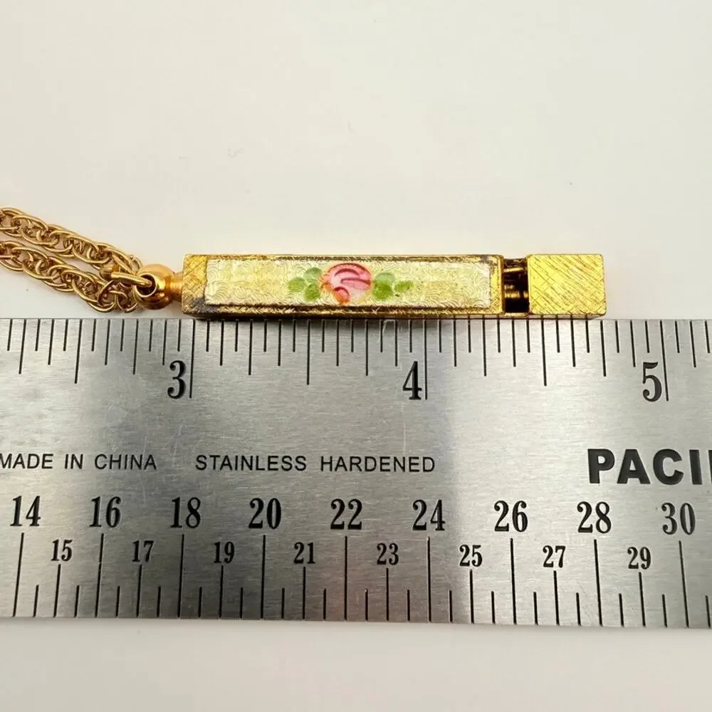 Vintage Floral Enamel Bar Whistle Pendant Necklace Gold Tone Functional 25" - Picture 11 of 11